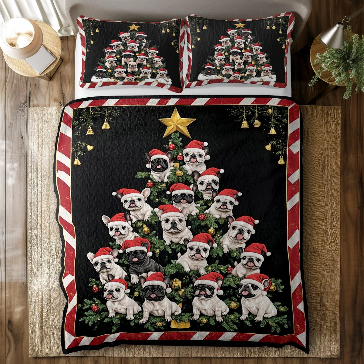 Shineful All Season Quilt 3-Piece Set - Frenchie Christmas Tree