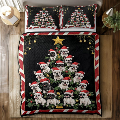 Shineful All Season Quilt 3-Piece Set - Frenchie Christmas Tree