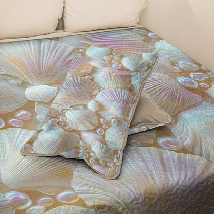 Shineful All Season Quilt 3-Piece Set Shimmer Seashells And Pearls