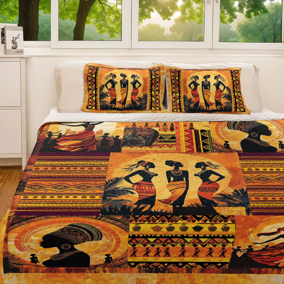 Shineful All Season Quilt 3-Piece Set - Black Women Dancing Silhouettes