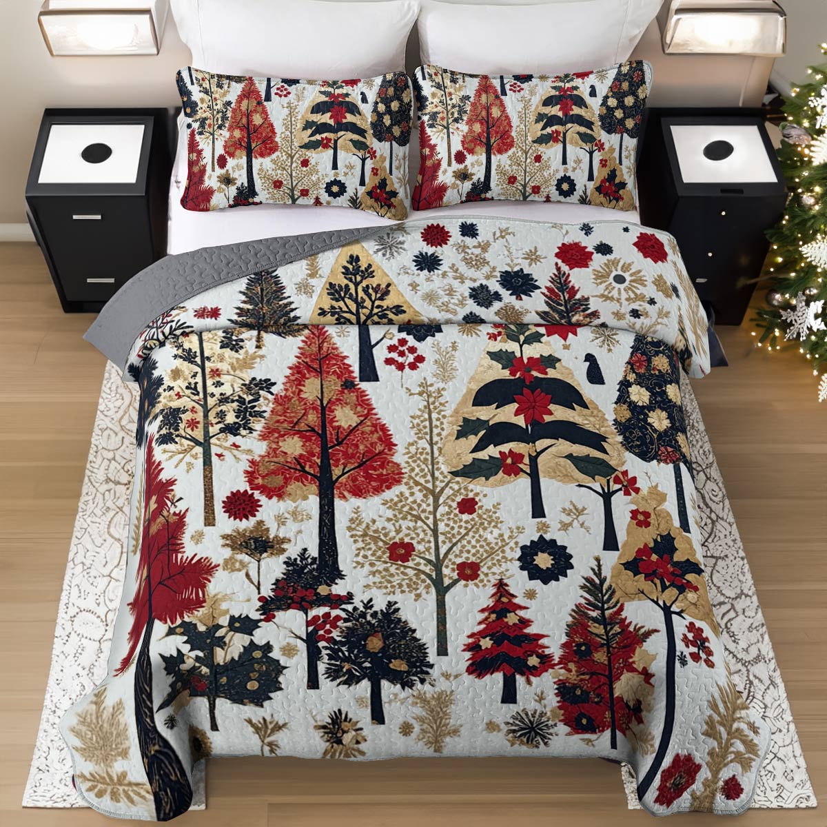 Shineful All Season Quilt 3-Piece Set Sweet Christmas Tree