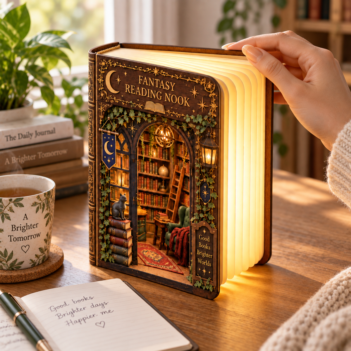 Shineful Fantasy Reading Nook Wooden Book Lamp