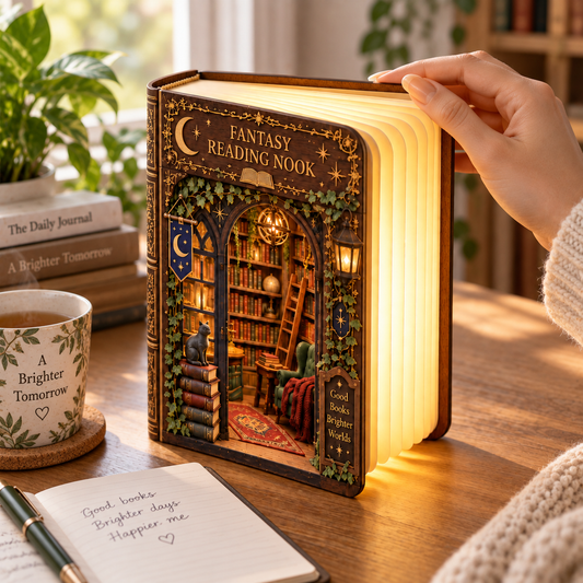 Shineful Fantasy Reading Nook Wooden Book Lamp