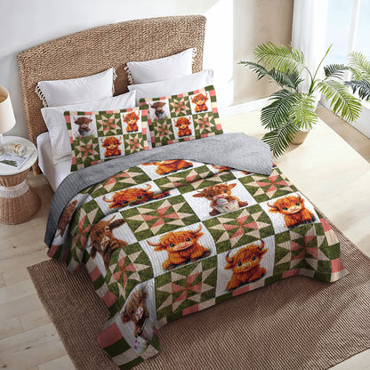Shineful All Season Quilt 3-Piece Set Cute Highland Cow