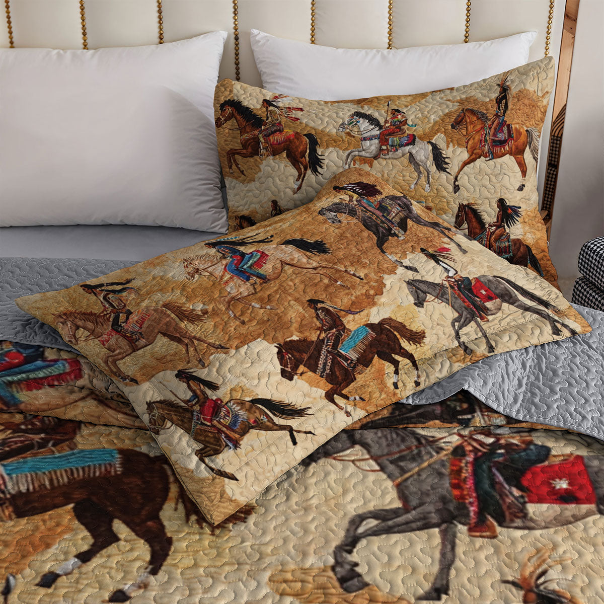 Shineful All Season Quilt 3-Piece Set Native American Hunting Traditions