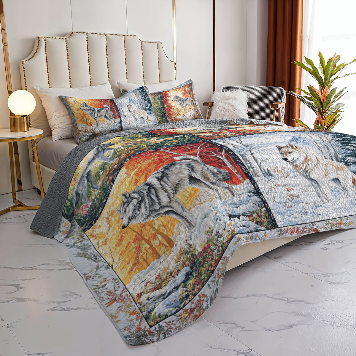 Shineful All Season Quilt 3-Piece Set Wolf Seasons Quilt