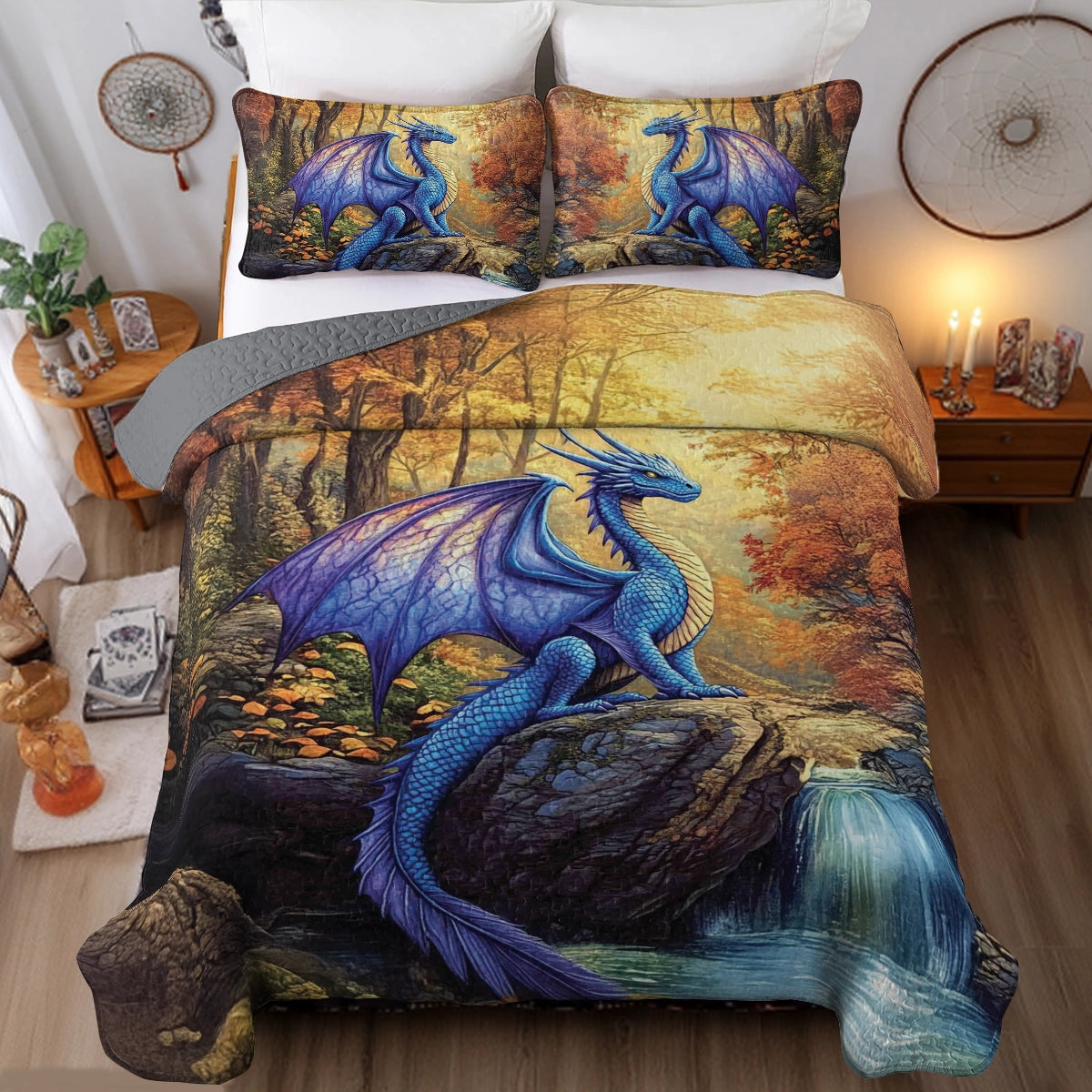Shineful All Season Quilt 3-Piece Set - Guardian Dragon Waterfall