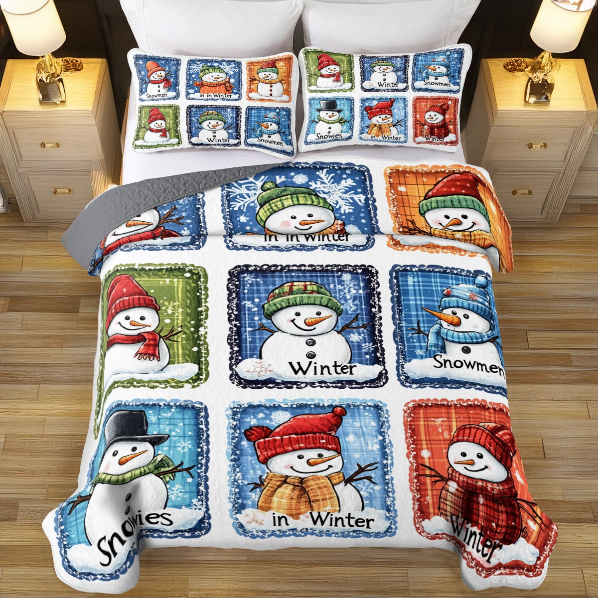 Shineful All Season Quilt 3-Piece Set Christmas Winter Snowman