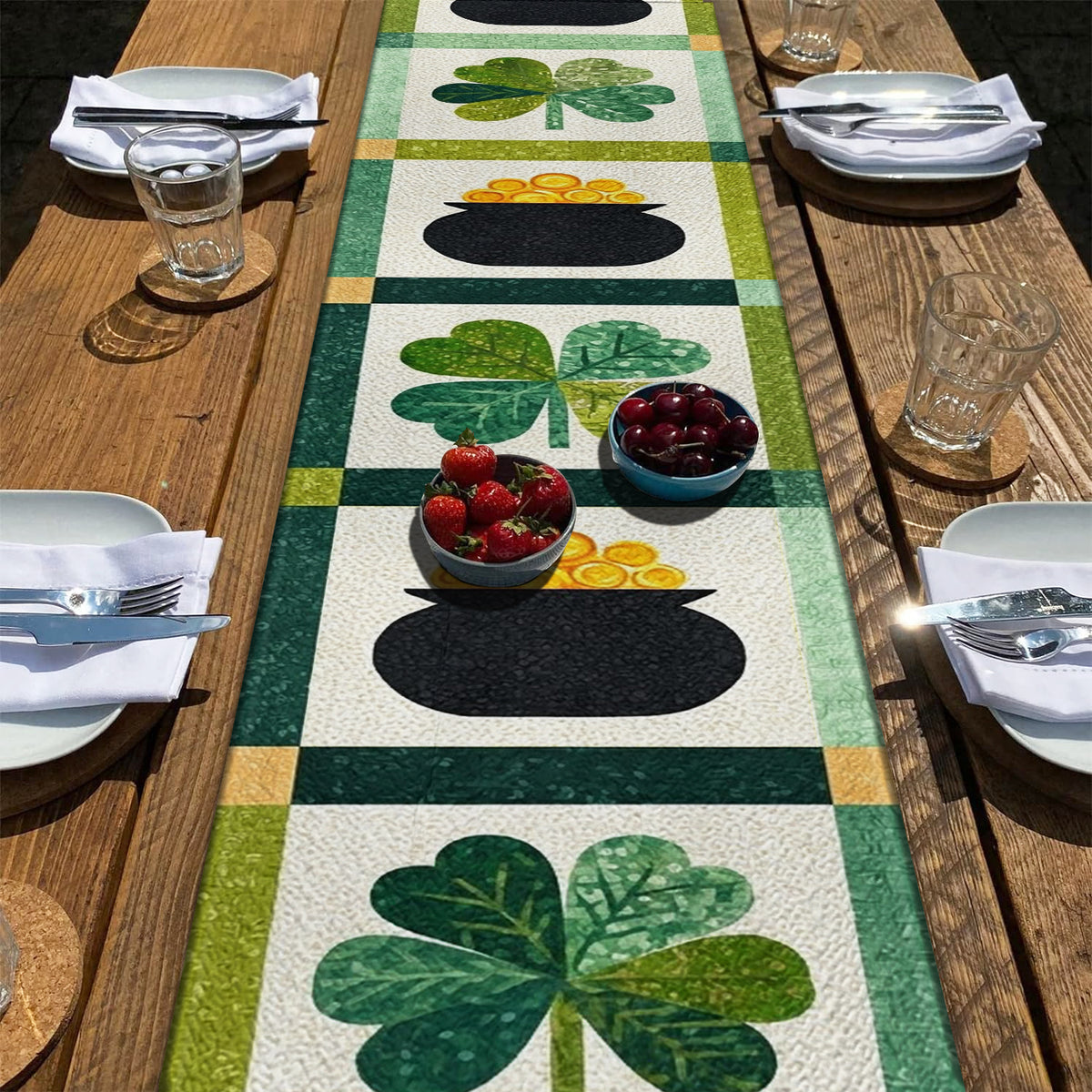 Shineful 2D Flat Print Quilted Table Runner Lucky Hearth