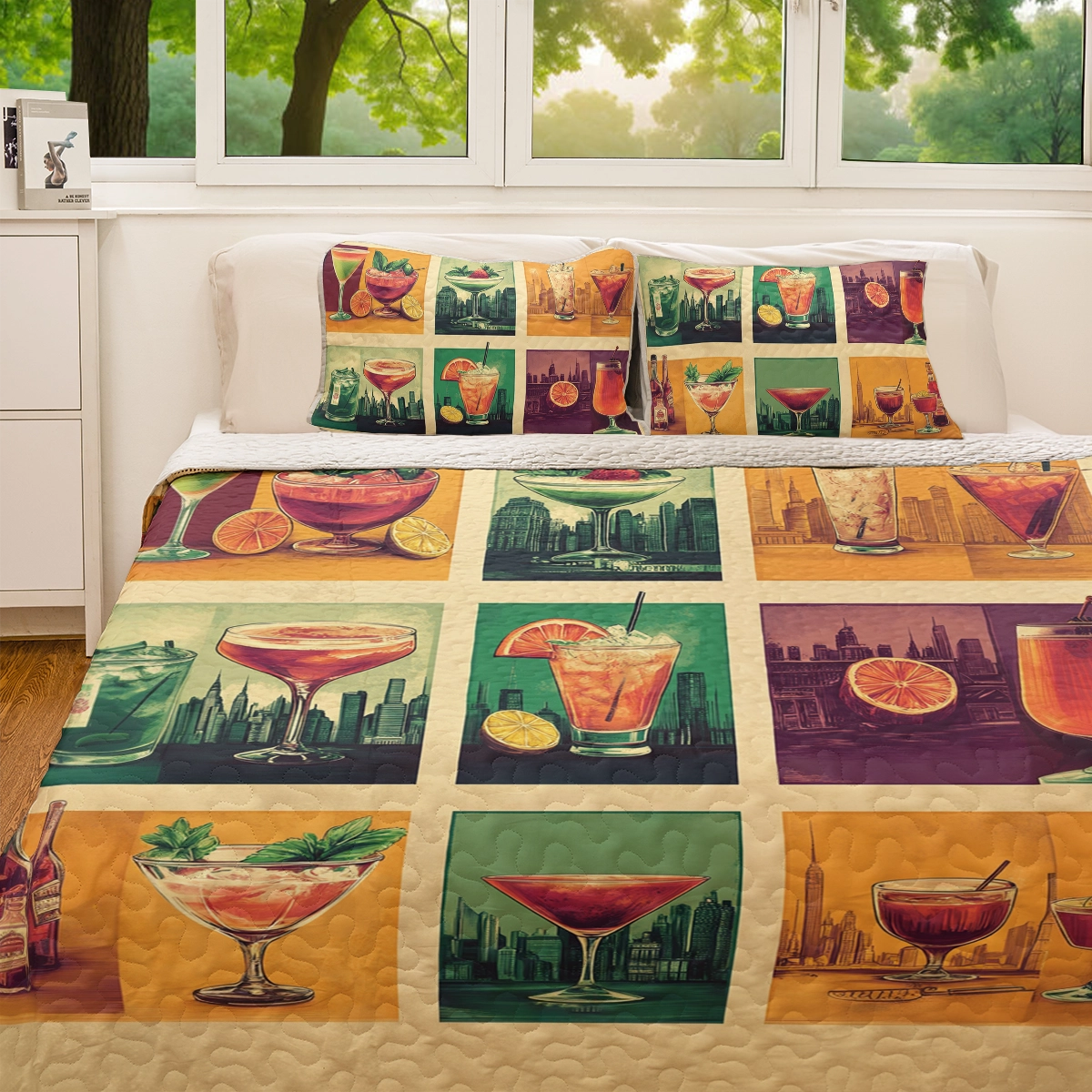 Shineful All Season Quilt 3-Piece Set Wine Cocktail City Nights