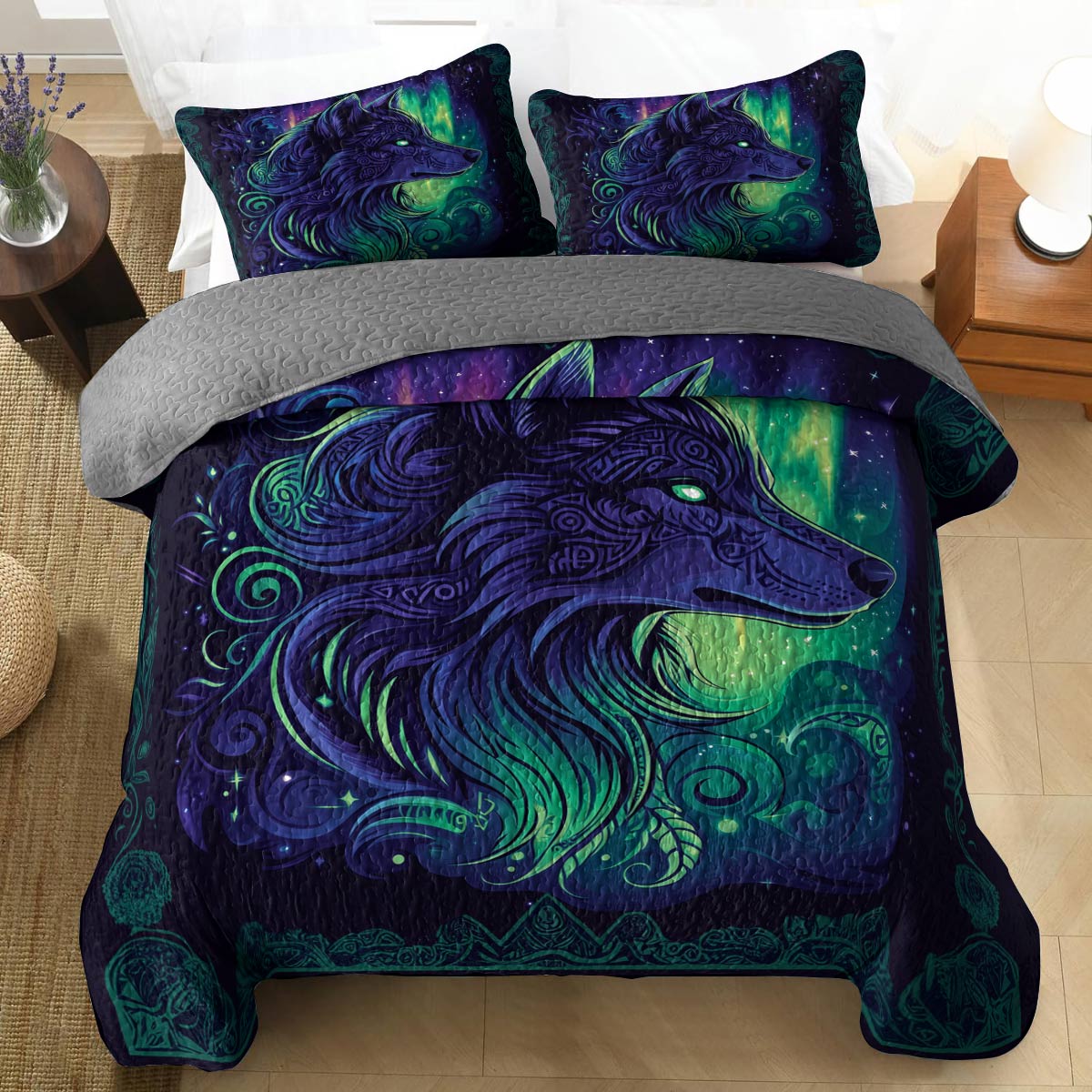 Shineful All Season Quilt 3-Piece Set - Wolf Totem And The Northern Lights