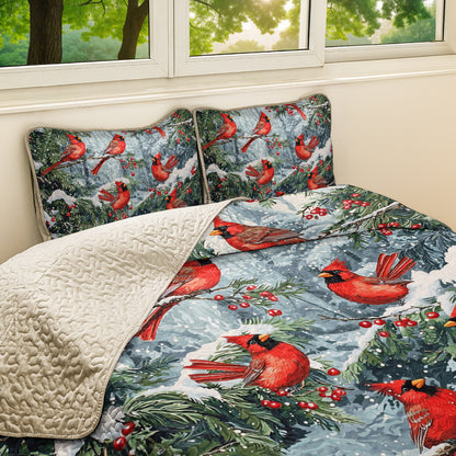 Shineful All Season Quilt 3-Piece Set Winter Cardinal Wonderland