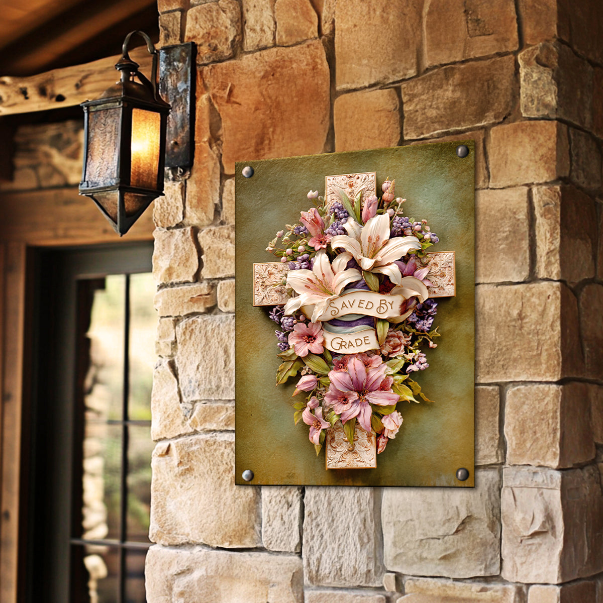 Shineful 2D Metal Sign Vintage Grace Cross Floral