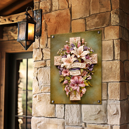 Shineful 2D Metal Sign Vintage Grace Cross Floral