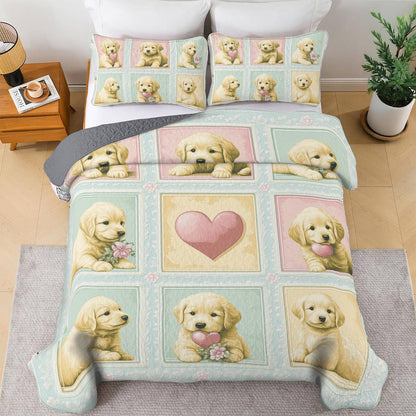 Shineful All Season Quilt 3-Piece Set - Golden Retriever Puppy Love