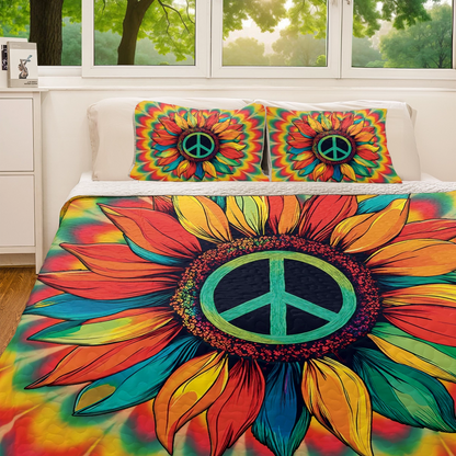 Shineful All Season Quilt 3-Piece Set - Hippie Peace & Love Sunflower