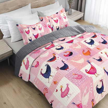 Shineful All Season Quilt 3-Piece Set Pink Chickens
