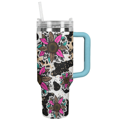 Cow 40 Oz Shineful™ Leopard Cowhide Sunflowers Lk8 Sky Blue 40Oz Tumbler