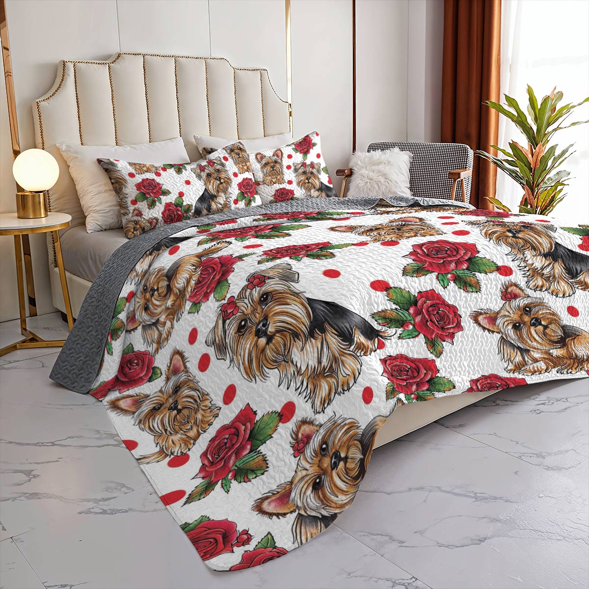 Shineful All Season Quilt 3-Piece Set Rose Yorkie
