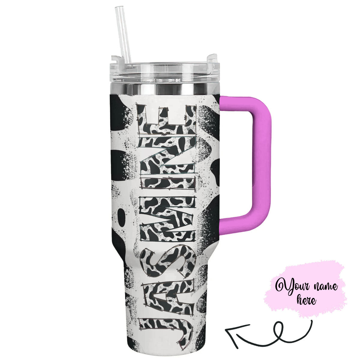 Cow 40 Oz Personalized Shineful™ Tumbler Dairy Cowhide Lk8 Hot Pink 40Oz