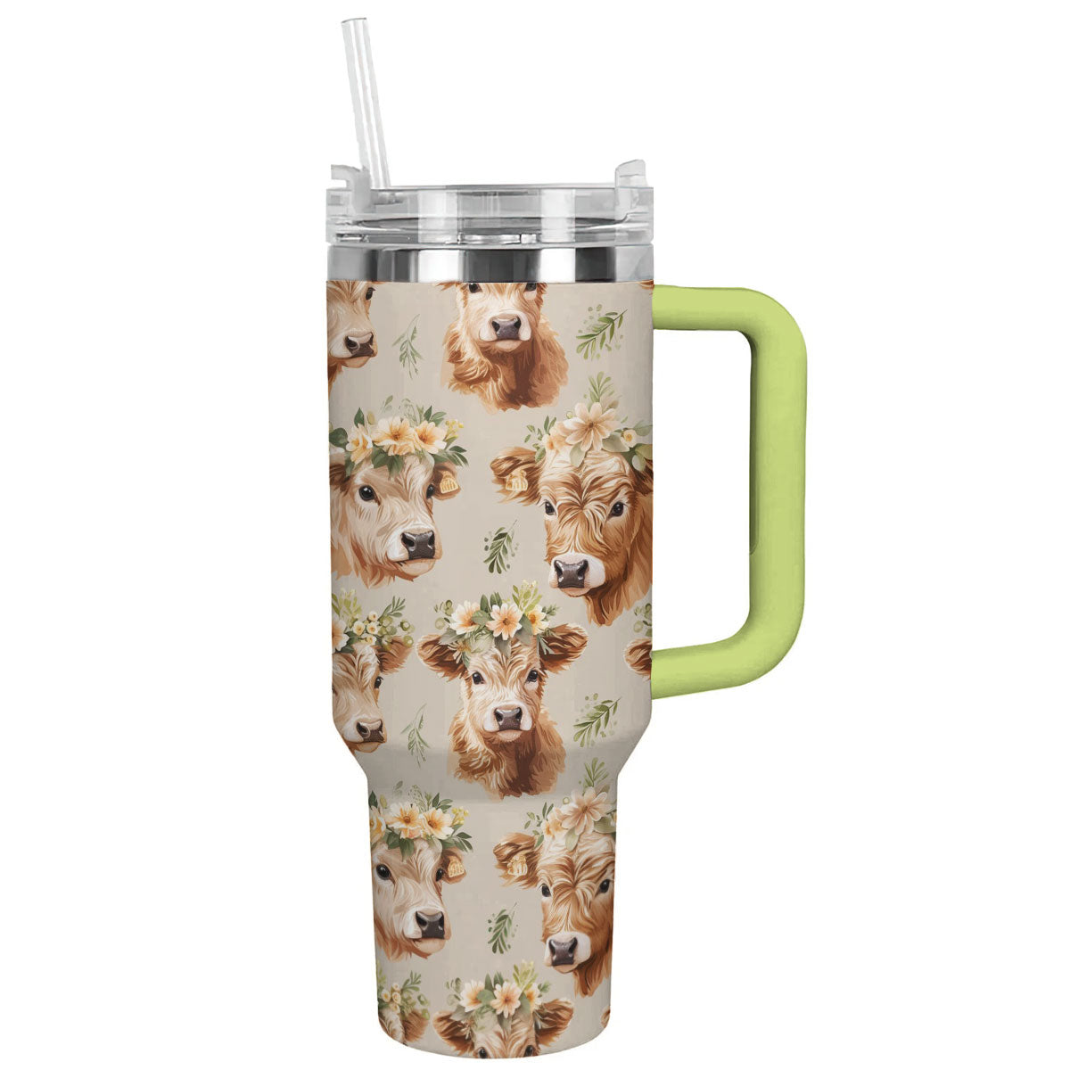 Cow 40 Oz Shineful™ Tumbler Floral Ver3 Lk8 Green 40Oz