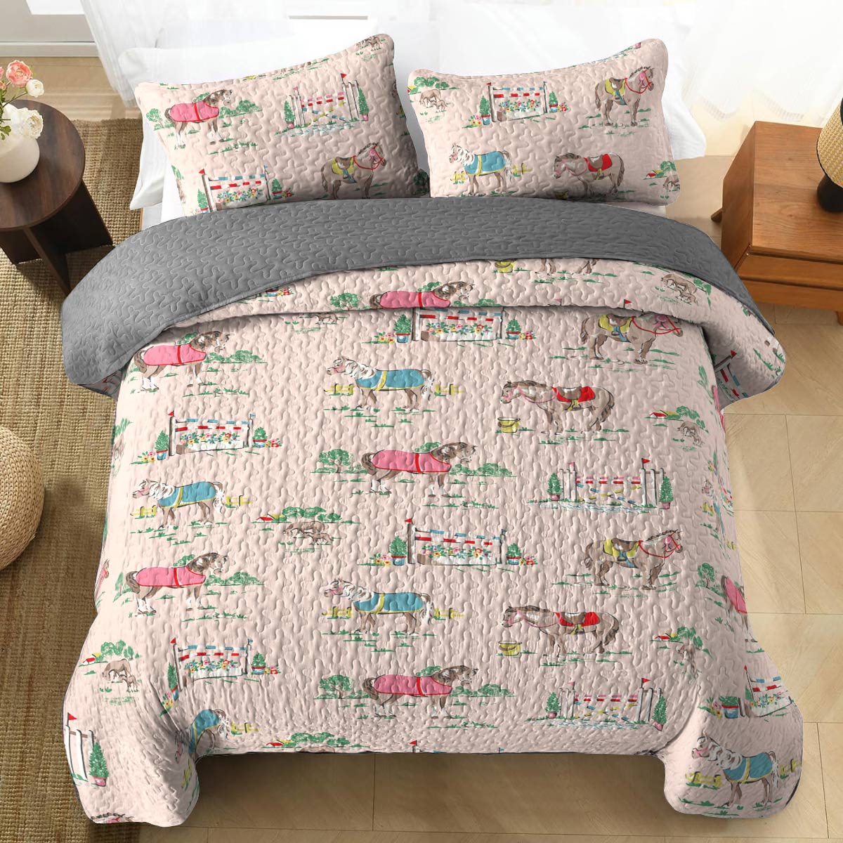 Shineful All Season Quilt 3-Piece Set Horse Racing