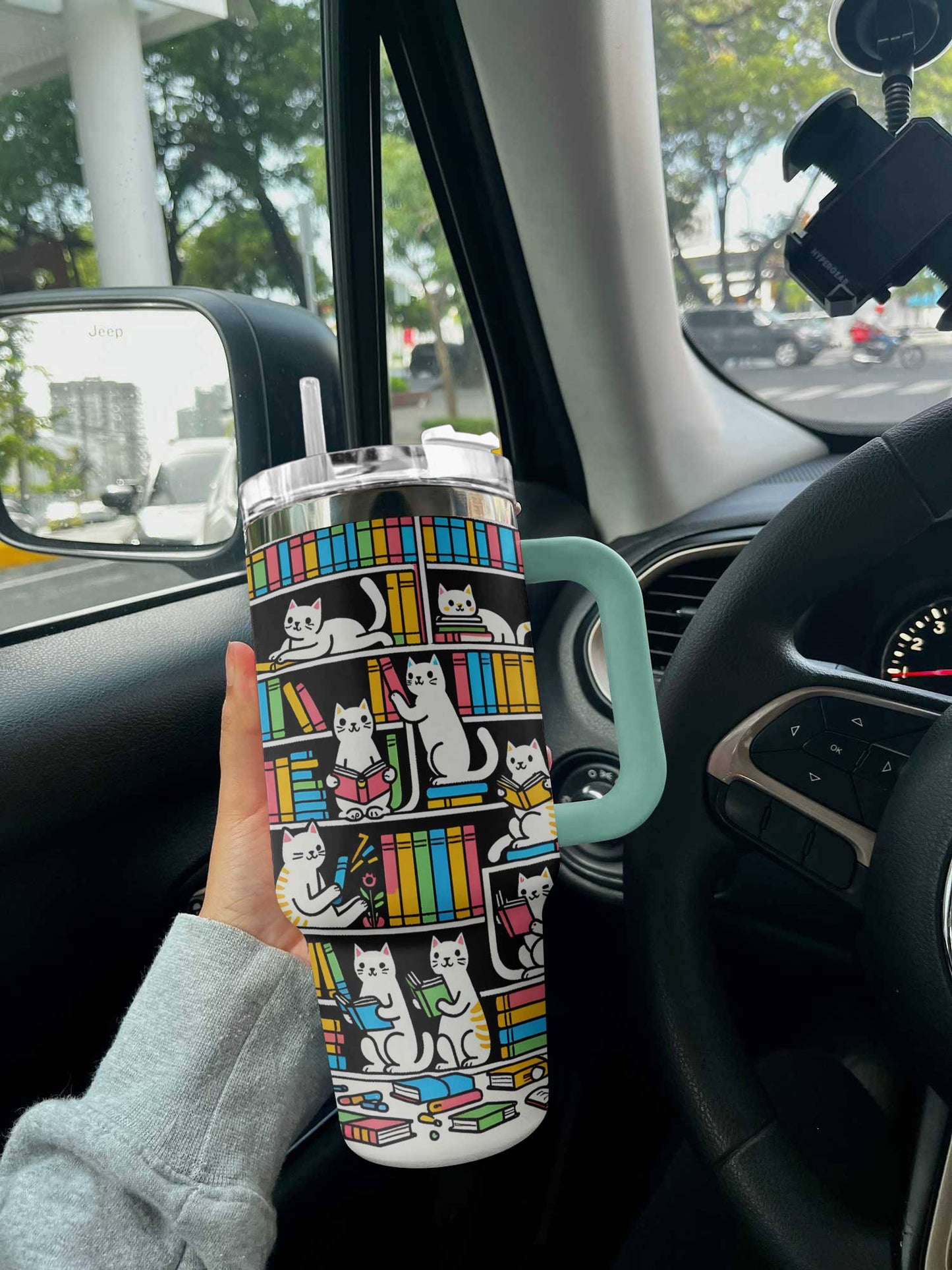 Cat 40 Oz Shineful™ Tumbler Colorful Books Lk8 Turquoise Blue 40Oz