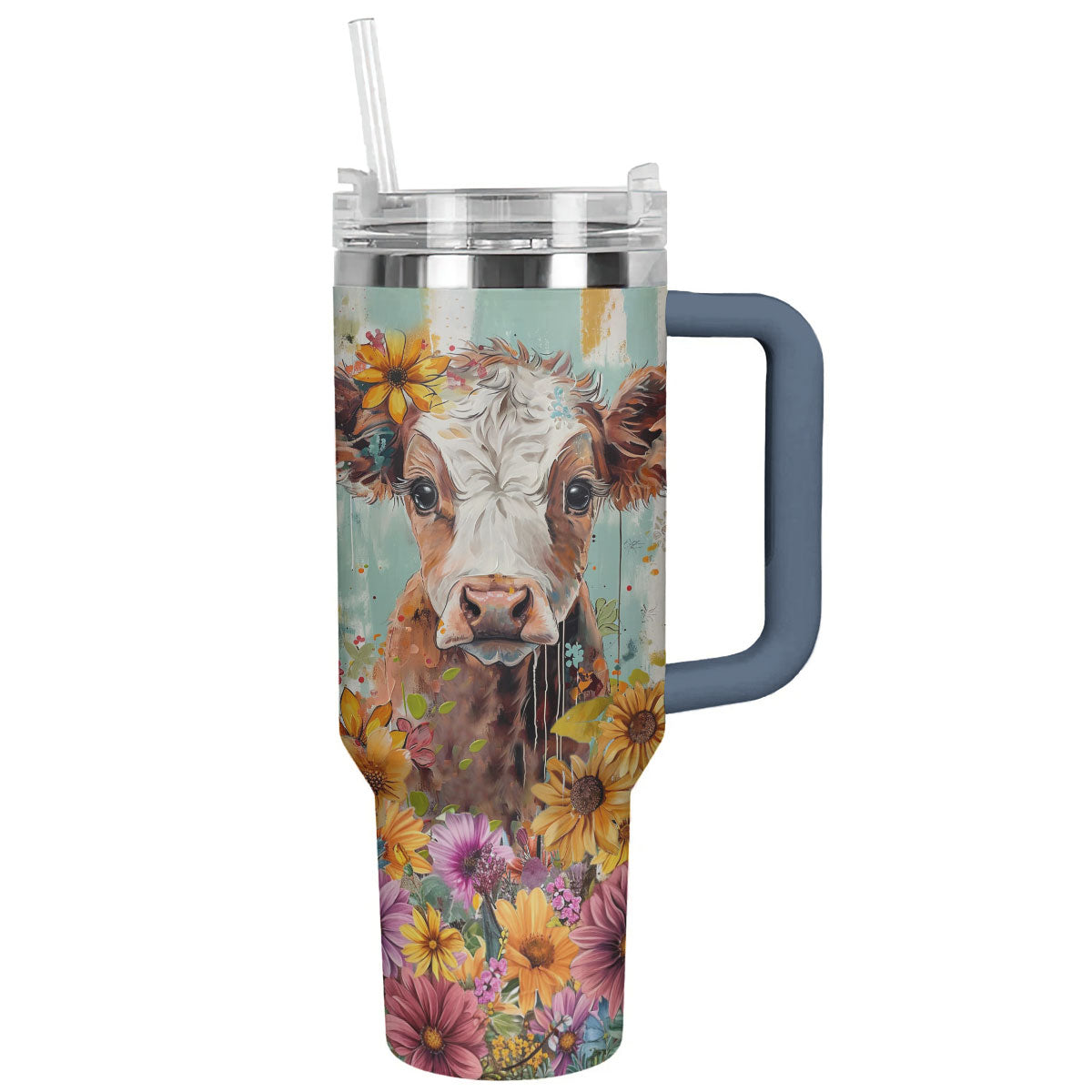 Cow 40 Oz Shineful™ Tumbler Floral Ver2 Lk8 Navy 40Oz