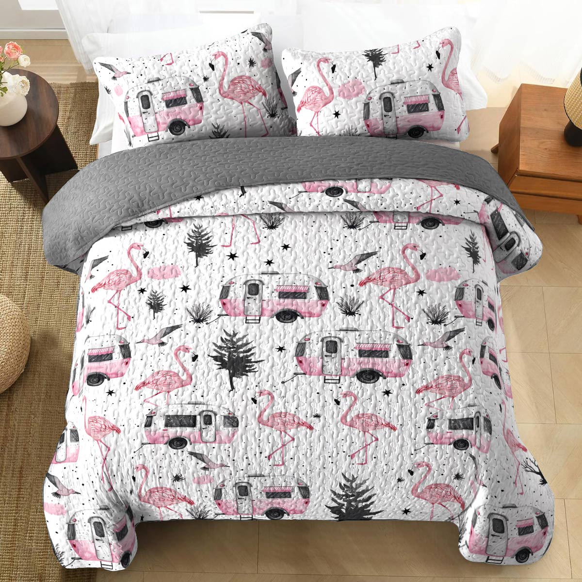 Shineful All Season Quilt 3-Piece Set Flamingo Trip