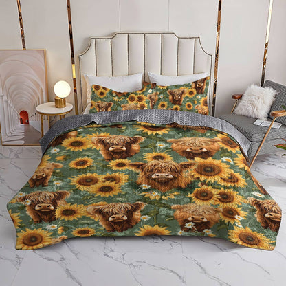Shineful All Season Quilt 3-Piece Set Sunflower Cows