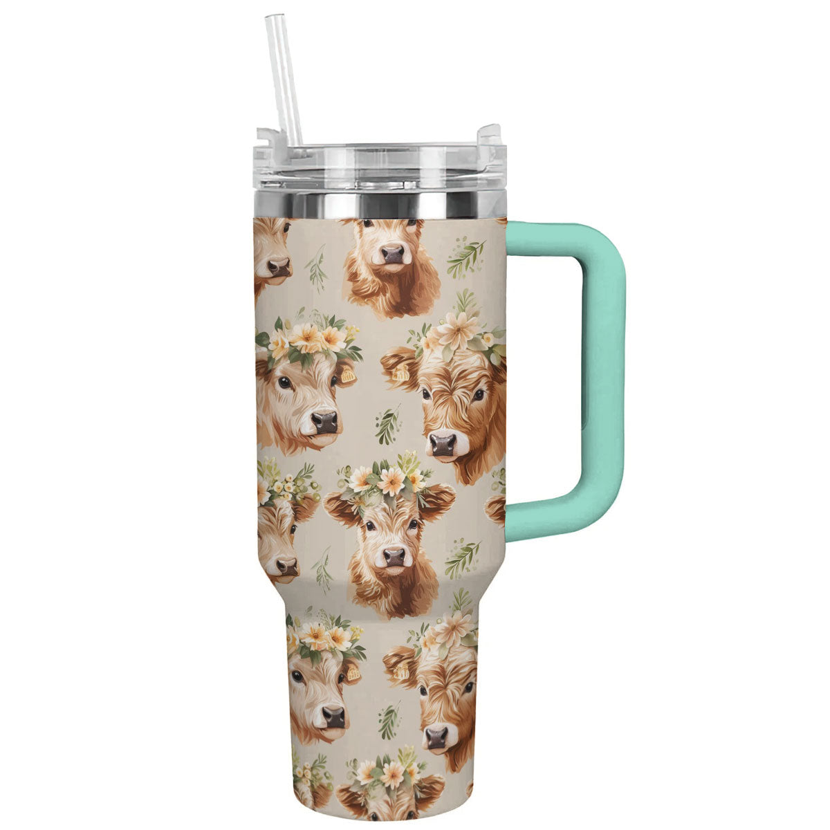 Cow 40 Oz Shineful™ Tumbler Floral Ver3 Lk8 Turquoise Blue 40Oz