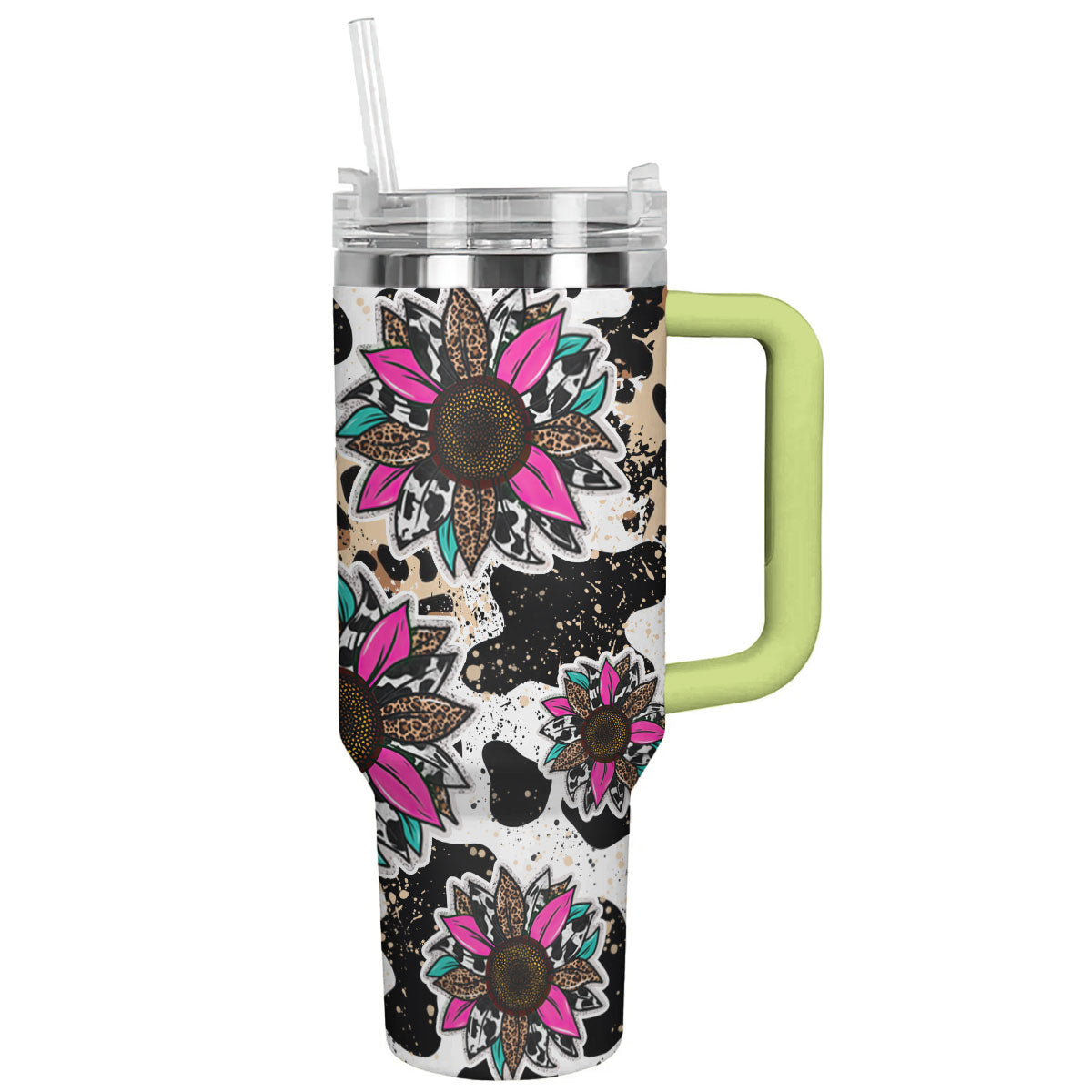 Cow 40 Oz Shineful™ Leopard Cowhide Sunflowers Lk8 Green 40Oz Tumbler