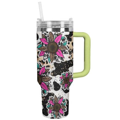 Cow 40 Oz Shineful™ Leopard Cowhide Sunflowers Lk8 Green 40Oz Tumbler
