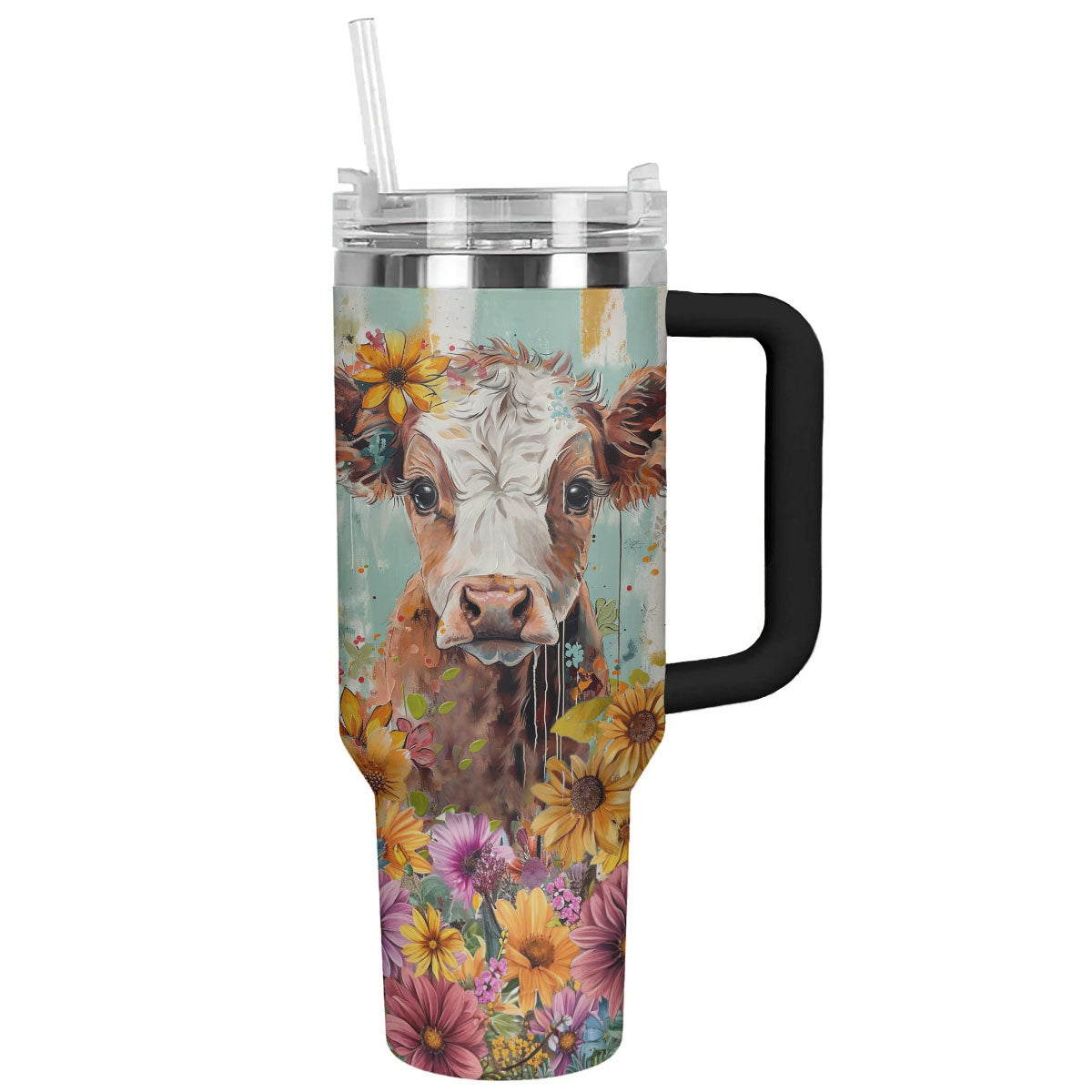 Cow 40 Oz Shineful™ Tumbler Floral Ver2 Lk8 Black 40Oz