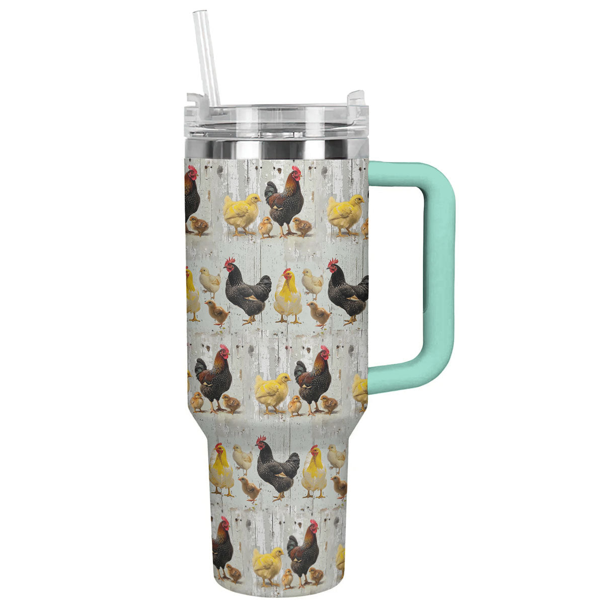 Chicken 40 Oz Shineful™ Tumbler Chickens In Farm Lk8 Turquoise Blue 40Oz