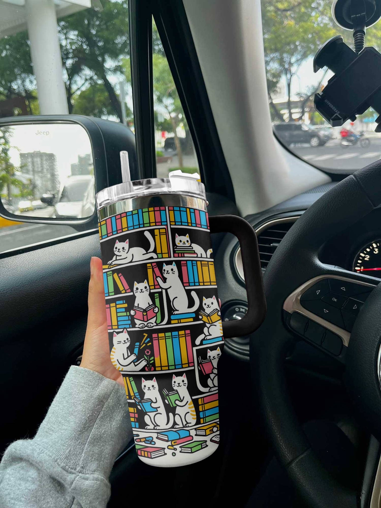 Cat 40 Oz Shineful™ Tumbler Colorful Books Lk8 Black 40Oz