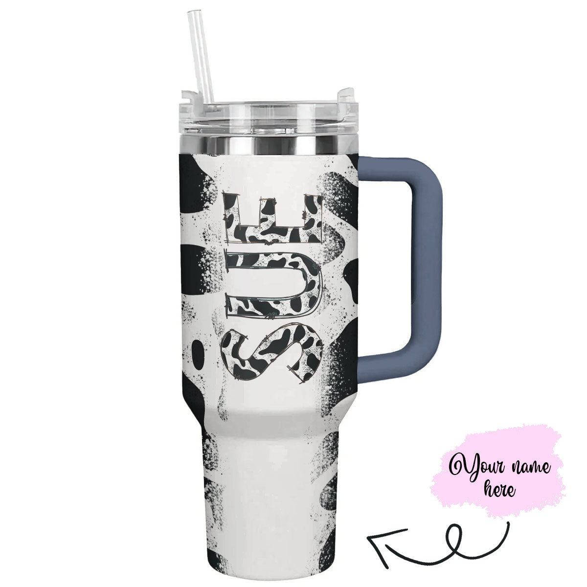 Cow 40 Oz Personalized Shineful™ Tumbler Dairy Cowhide Lk8 Navy 40Oz