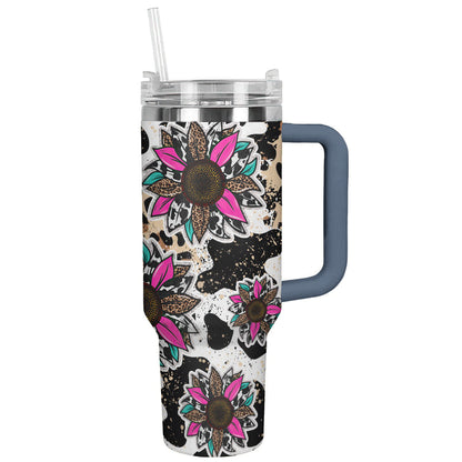 Cow 40 Oz Shineful™ Leopard Cowhide Sunflowers Lk8 Navy 40Oz Tumbler