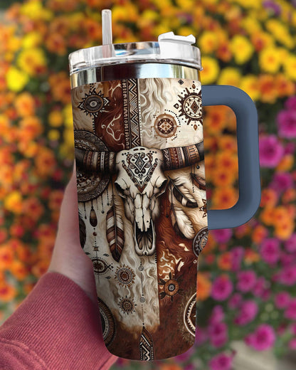 Cow 40 Oz Shineful™ Tumbler Boho Skull Lk8 Navy 40Oz