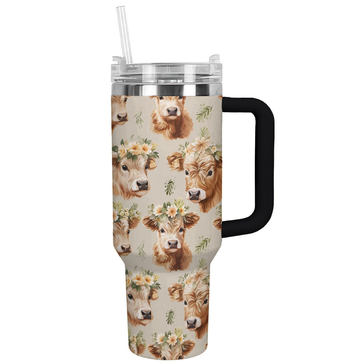 Cow 40 Oz Shineful™ Tumbler Floral Ver3 Lk8 Black 40Oz