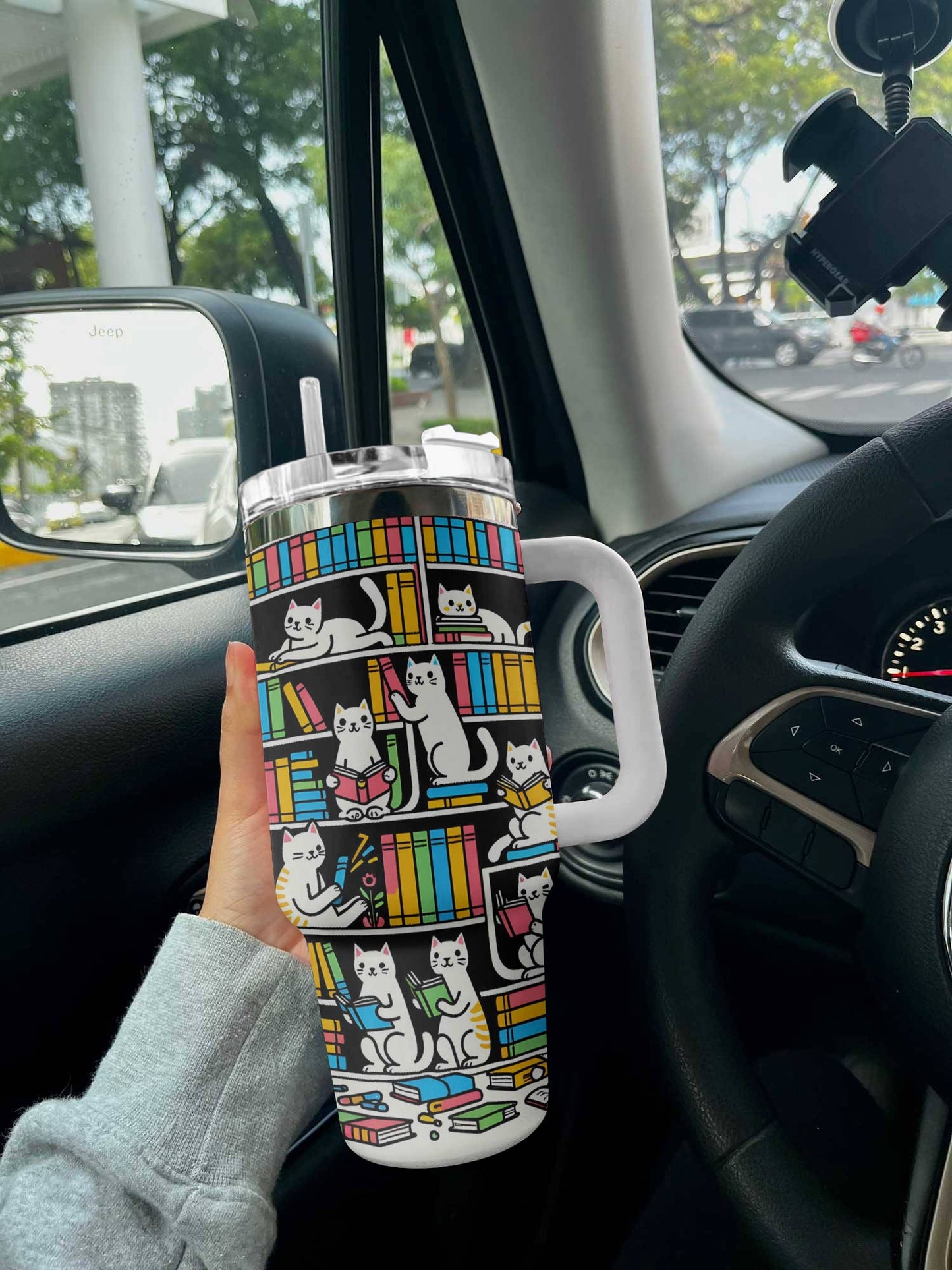 Cat 40 Oz Shineful™ Tumbler Colorful Books Lk8 White 40Oz