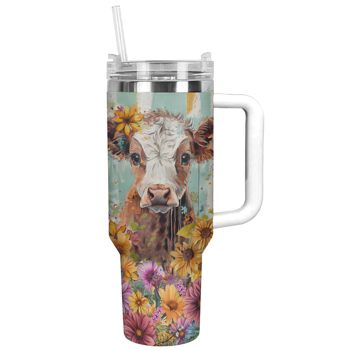 Cow 40 Oz Shineful™ Tumbler Floral Ver2 Lk8 White 40Oz