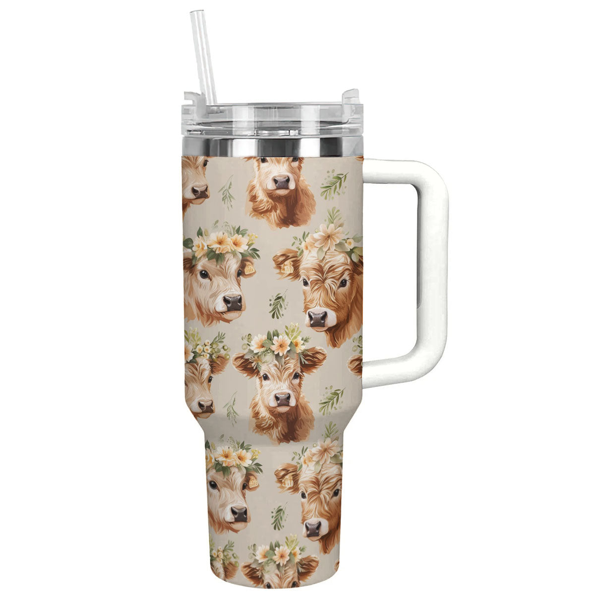 Cow 40 Oz Shineful™ Tumbler Floral Ver3 Lk8 White 40Oz