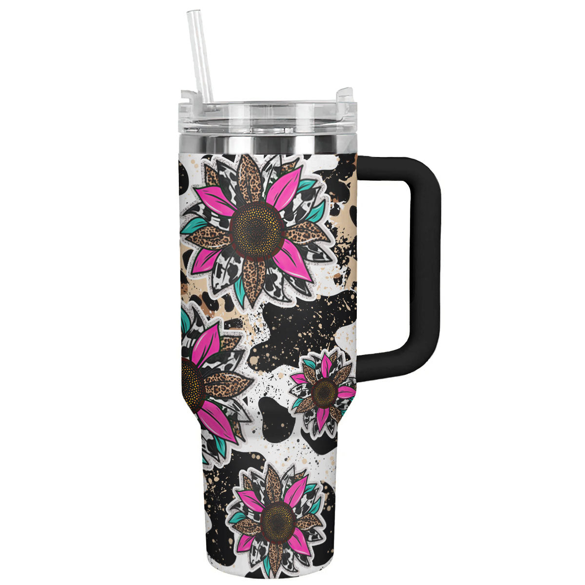 Cow 40 Oz Shineful™ Leopard Cowhide Sunflowers Lk8 Black 40Oz Tumbler