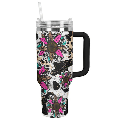 Cow 40 Oz Shineful™ Leopard Cowhide Sunflowers Lk8 Black 40Oz Tumbler