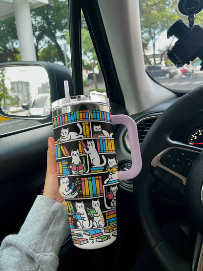 Cat 40 Oz Shineful™ Tumbler Colorful Books Lk8 Pink 40Oz