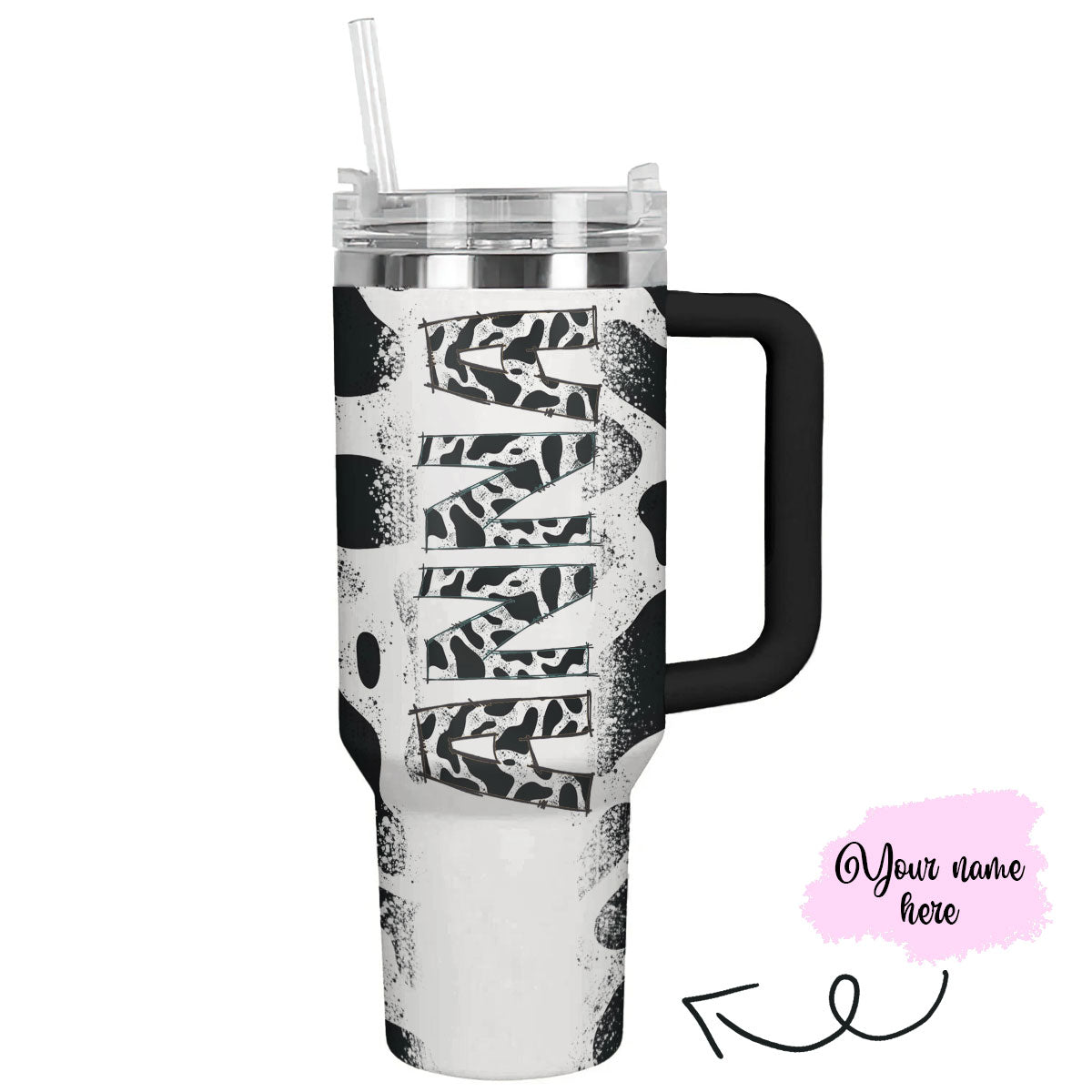 Cow 40 Oz Personalized Shineful™ Tumbler Dairy Cowhide Lk8 Black 40Oz
