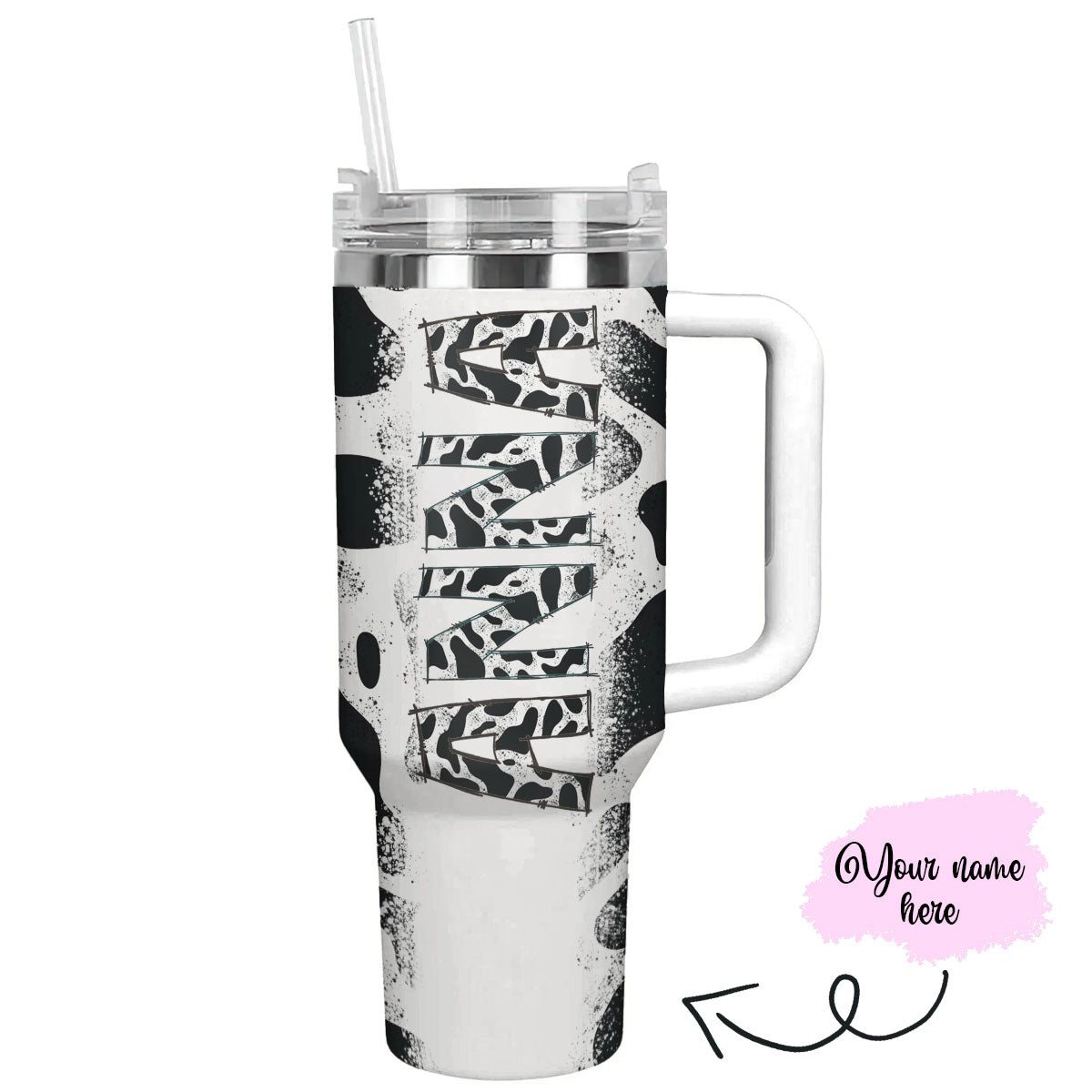 Cow 40 Oz Personalized Shineful™ Tumbler Dairy Cowhide Lk8 White 40Oz