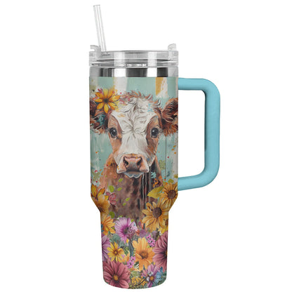 Cow 40 Oz Shineful™ Tumbler Floral Ver2 Lk8 Sky Blue 40Oz