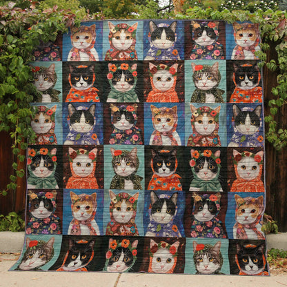 Shineful Flat Print Faux Quilt Blanket Vintage Cats